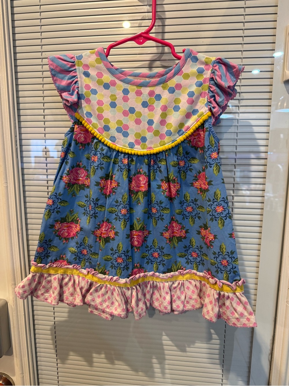 Matilda Jane Girls Size 6 Floral Ruffle Tunic Top Pom Pom Trim